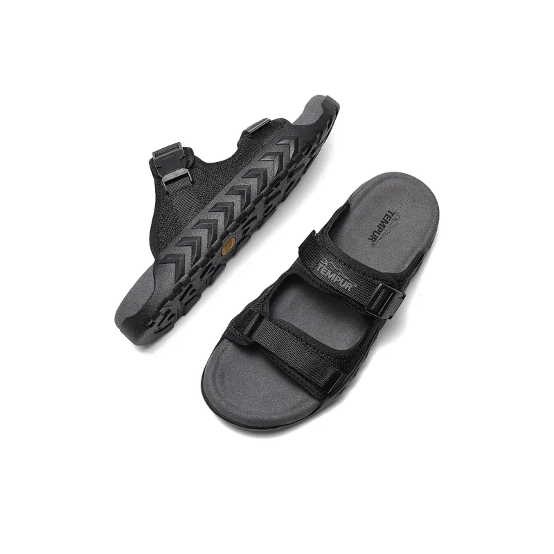 TEMPUR Rubber Sole Abrasion Resistant Slide Slippers Men's Black-4