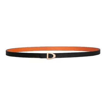 HERMES Calfskin, Metal, Rose Gold Plated Leather Belts Women's Black Width 1.3CM