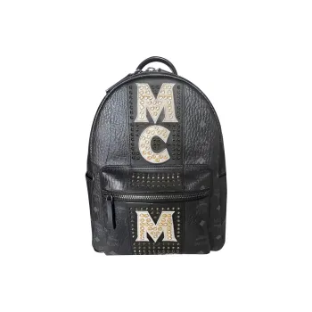 MCM Artificial Leather Backpack Small Size Unisex Black