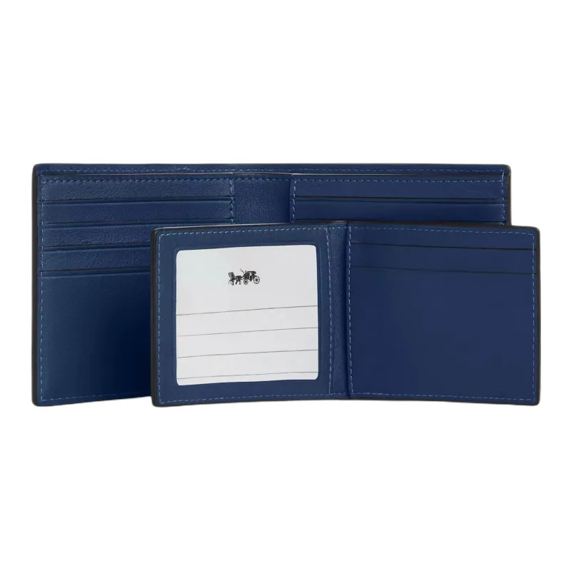 COACH Calfskin Wallet Mini Men's Dark Blue & Chalk-2