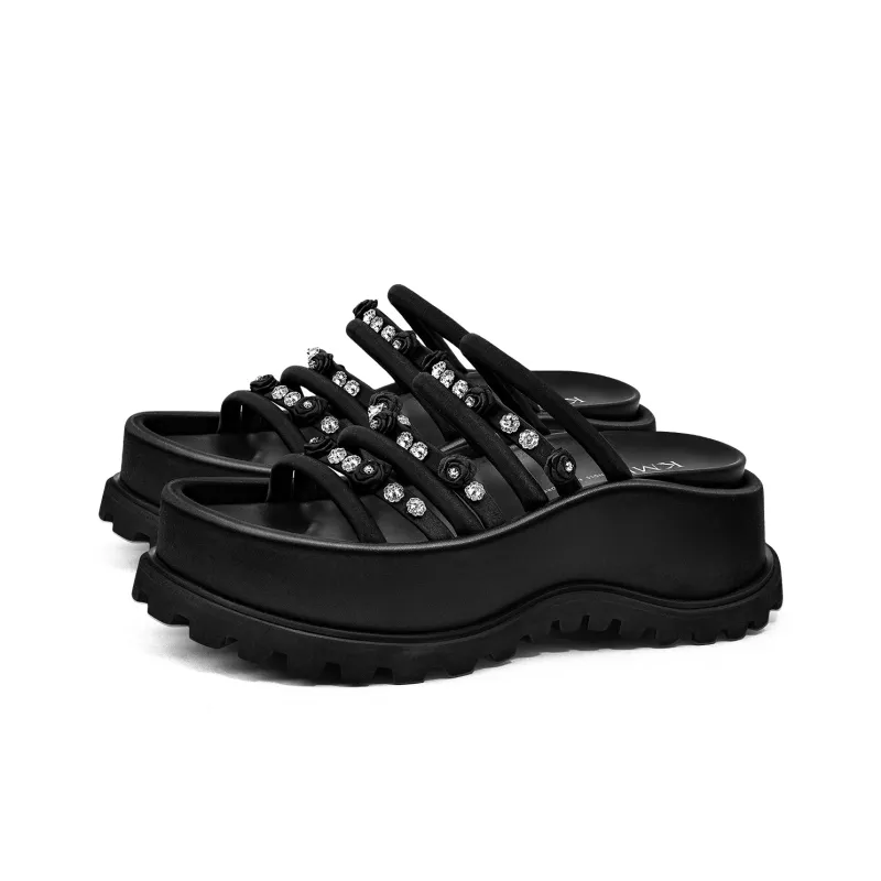 KMD Rubber Foam Outsole Quiet Slide Slippers Women's Black-1
