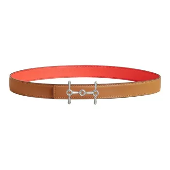 HERMES Calfskin Leather Belts Women's Brown Red Width 2.4CM