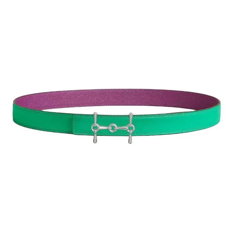 HERMES Calfskin Leather Belts Unisex Green/Purple Width 2.4CM-0