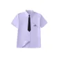 Men's Short-Sleeved Light Purple Thai Style Shirt+Black No-Tie Required