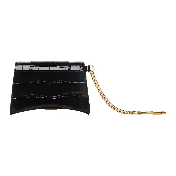 Balenciaga Hourglass Crocodile Pattern Embossed Cow Leather Card Holder Women's Black-1