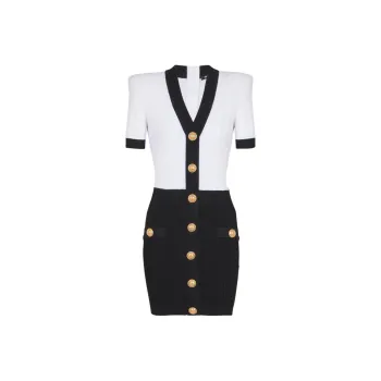 BALMAIN SS25 Short Sleeved Dress Women's White