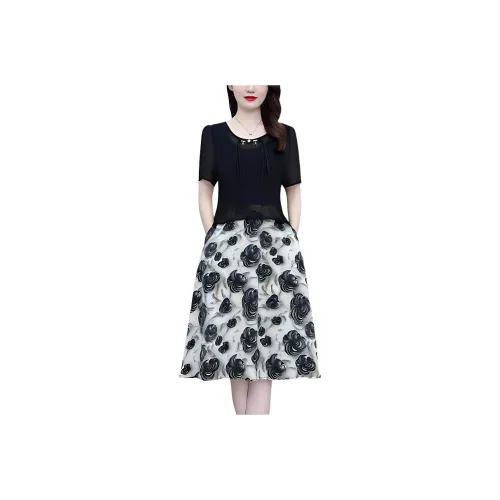 Flowers In Water Short Sleeved Dress Women's