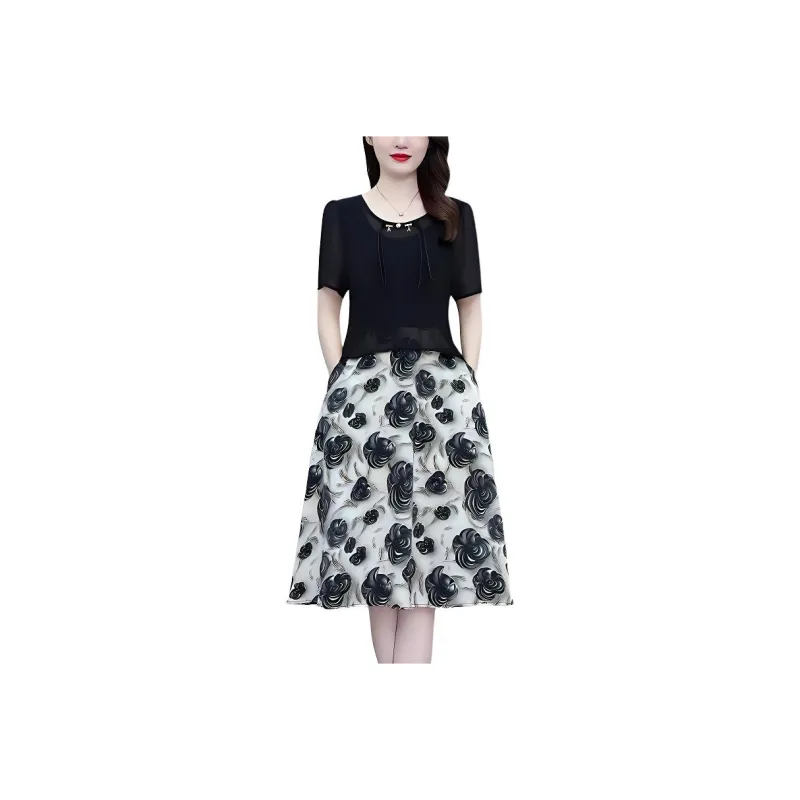 Flowers In Water Short Sleeved Dress Women's-0