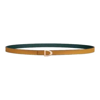 HERMES Calfskin, Metal, Rose Gold Plated Leather Belts Women's Yellow Width 1.3cm