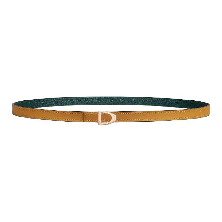HERMES Calfskin, Metal, Rose Gold Plated Leather Belts Women's Yellow Width 1.3CM-0