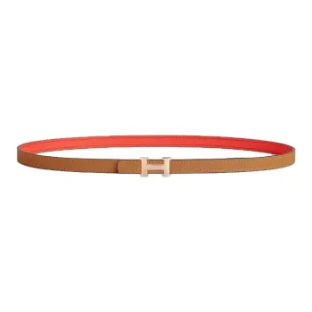 HERMES Calfskin, Metal, Rose Gold Plated Leather Belts Women's Brown Width 1.3CM