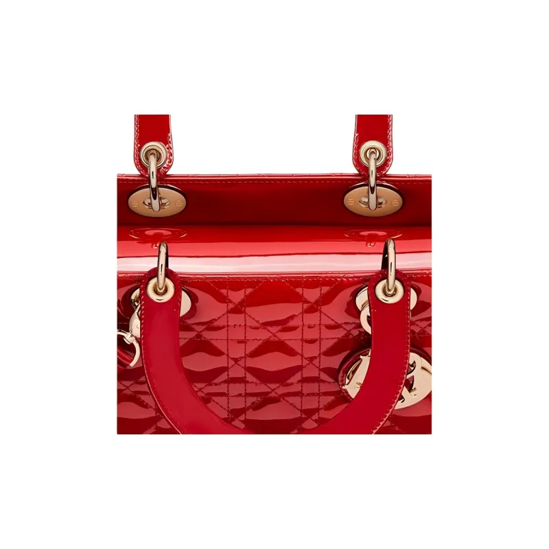 DIOR Lady D Lite Cow Leather Handbag Women's Cherry Red-4
