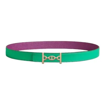 HERMES Calfskin Leather Belts Women's Green Purple Width 2.4CM