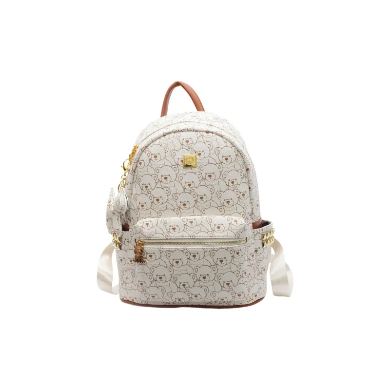 AIBAG PU Backpack Women's Ecru/Pink/Brown-0