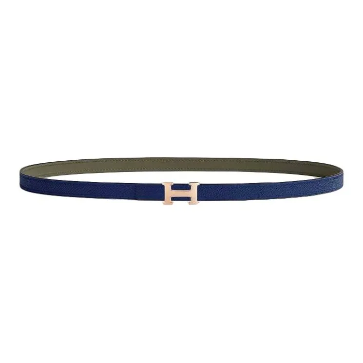 HERMES Calfskin Leather Belts Unisex Green/Blue Width 1.3CM-0