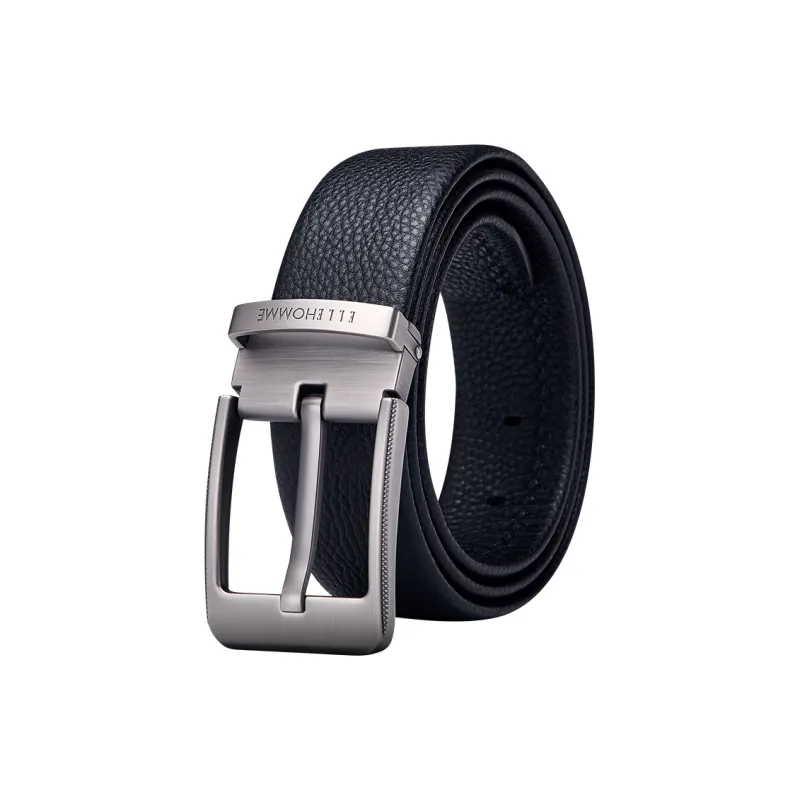 ELLE HOMME Top Grain Cow Leather Premium Comfortable Belt, Premium Gift Box Set Men's Gunmetal Width 3.8cm-0