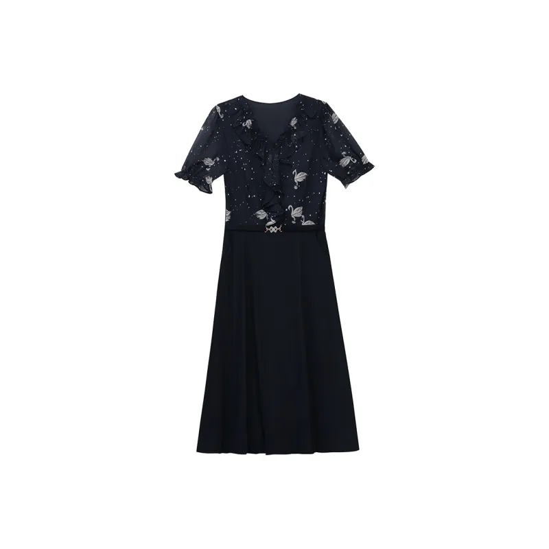 Flowers In Water Short Sleeved Dress Women's-2