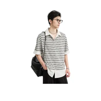 EARL JOEL Polo Shirts Men Black Gray Stripes