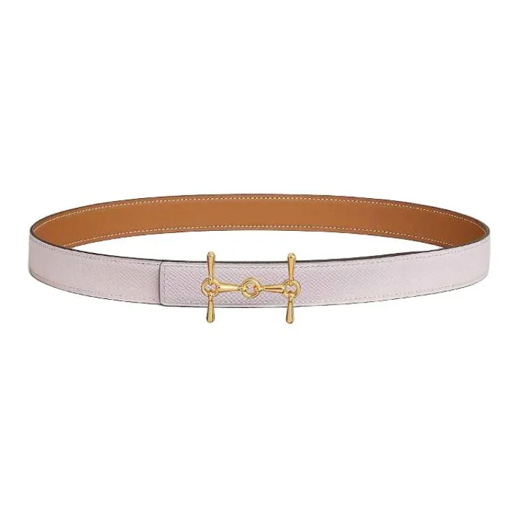 HERMES Calfskin, Gold Plated Metal Leather Belts Women's Brown Width 2.4CM-1