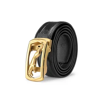 JAGUAR Crocodile Leather Belts Men's Black 3.40cm