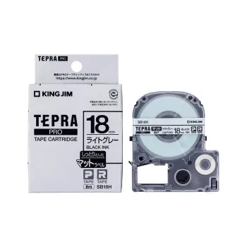 KING JIM Tepra PRO Tape Box, Matte 18mm Light Gray, Black Text 8m Stationery Tape