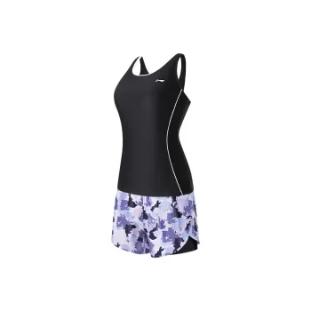 LiNing Two Piece Swimsuit Women's Elegant Black Purple Flower