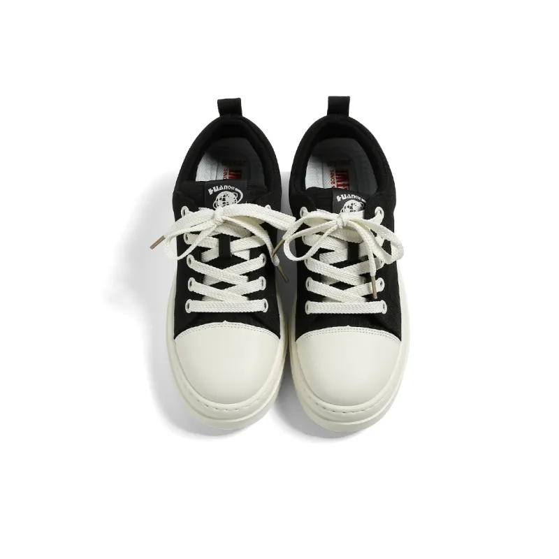 HUANQIU Height Increasing Abrasion Resistant Slip Resistant Low Top Canvas Shoes Men's Black-4