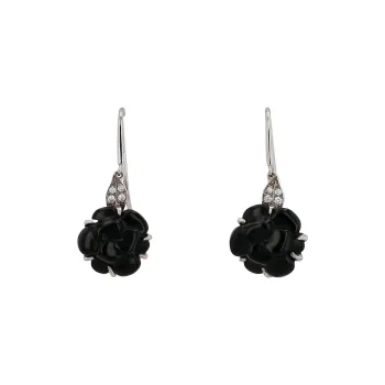 CHANEL Diamond Earrings Women's Black