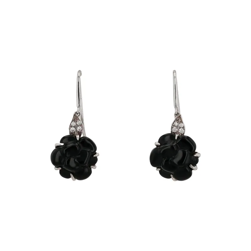 CHANEL Diamond Earrings Women's Black-0