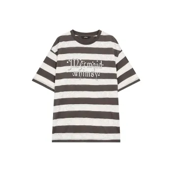 ELF SACK T Shirts Women's Gray Lace Stripes