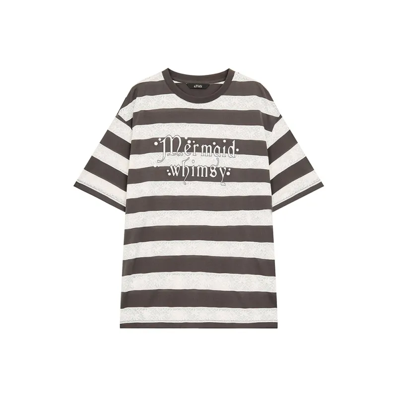 ELF SACK T Shirts Women's Gray Lace Stripes-0