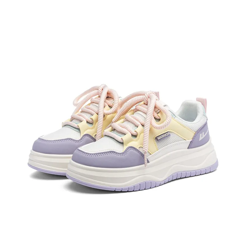 Warrior Anti Slip Wear Resistant Low Top Skateboard Shoes Women's Beige Yellow Purple-2