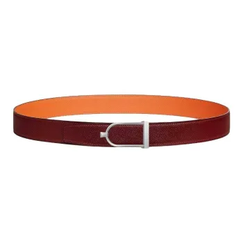 HERMES Leather Belts Men's Red 3.2CM