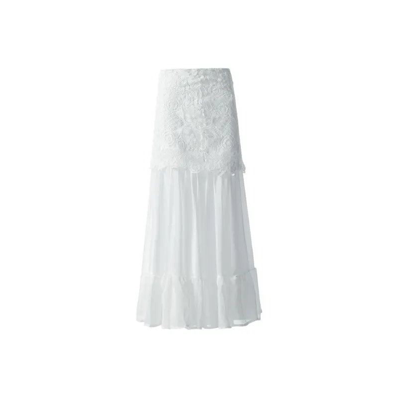 Rose Casual Long Skirts Women's White Skirt-0