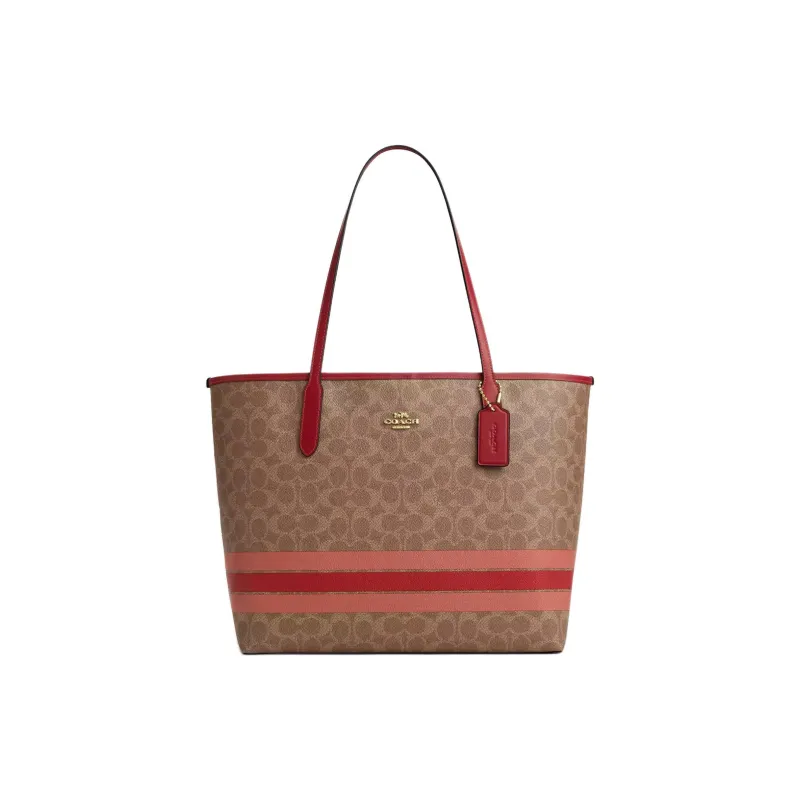COACH Coated Canvas Tote Bag, Shopping Bag, Handbag, Shoulder Bag Tubas Women's Gold With Bronze-0