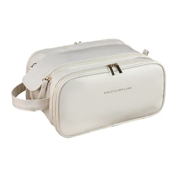 QEEDNS Double Zippers Portable Makeup Bags Good Looking PU Triple Layer