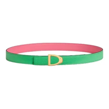 HERMES Gold Plated, Calfskin, Metal Leather Belts Women's Green Width 2.4CM
