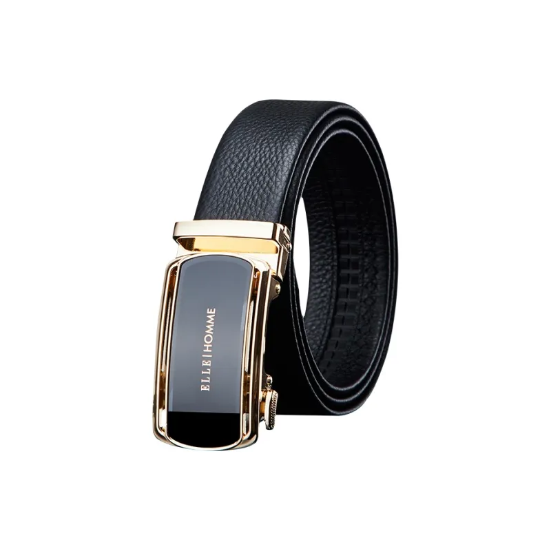 ELLE HOMME Cow Leather Belts Men's Gold Width 3.5cm-0