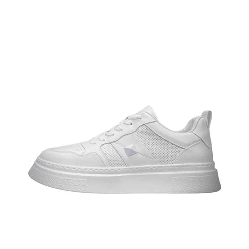 Ruomini Breathable Low Top Skateboard Shoes Men's White-0
