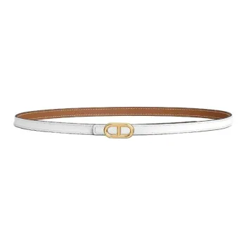 HERMES Calfskin, Gold Plated, Leather, Metal Leather Belts Women's White Width 1.3CM