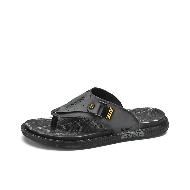 Wen Nai Rubber Sole Stitching Abrasion Resistant Slip Resistant Flip Flops Men's Gray-1