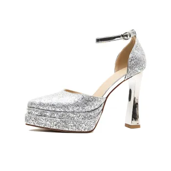 GOSO Chunky Heel High Heels Women's Silver