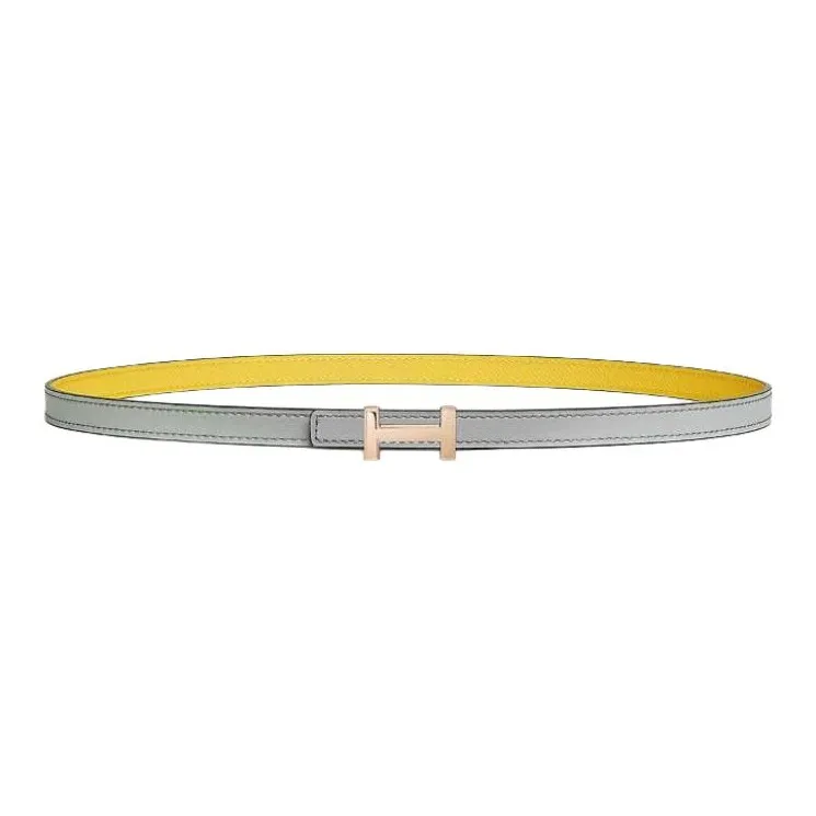 HERMES Rose Gold Plated, Metal, Calfskin Leather Belts Women's Yellow Width 1.3CM-1