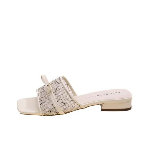 AJPAP Rubber Sole Cut Out Rhinestone Woven Slip Resistant Odor Resistant Abrasion Resistant Slide Slippers Women's