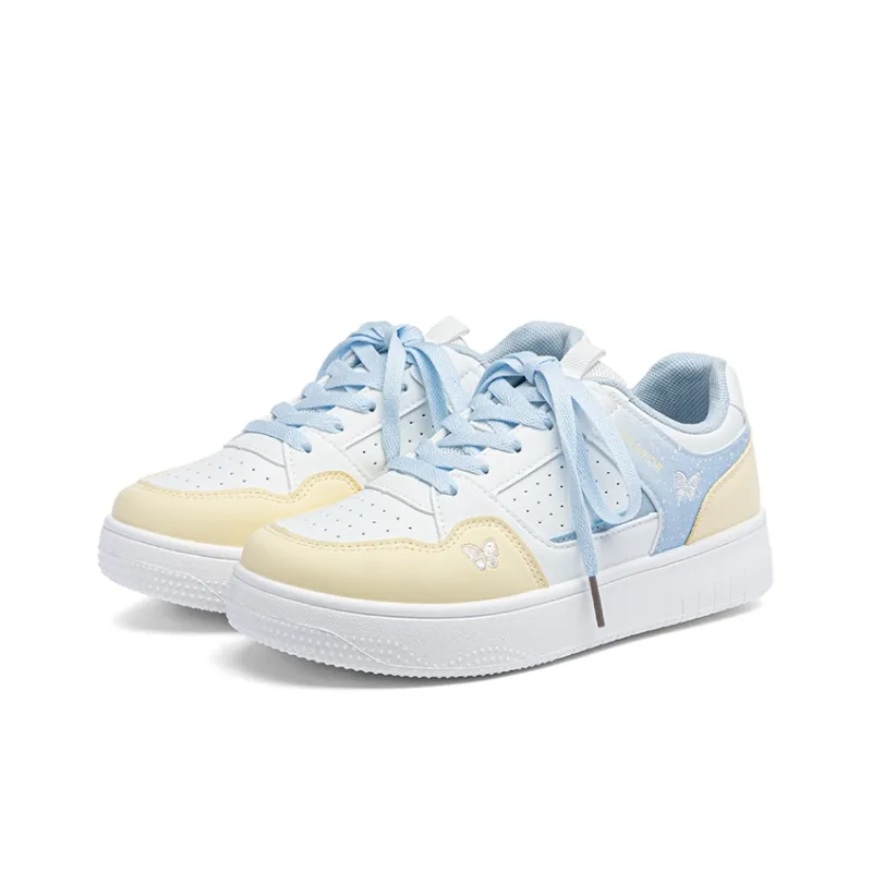 Warrior Anti Slip Wear Resistant Low Top Skateboard Shoes Women's White Yellow Blue-2