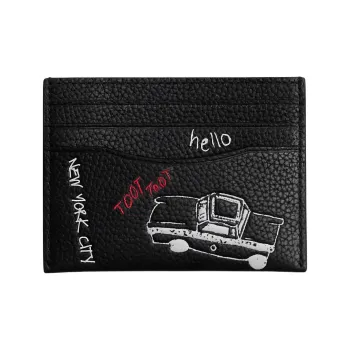 COACH Leather Card Holder Unisex Black