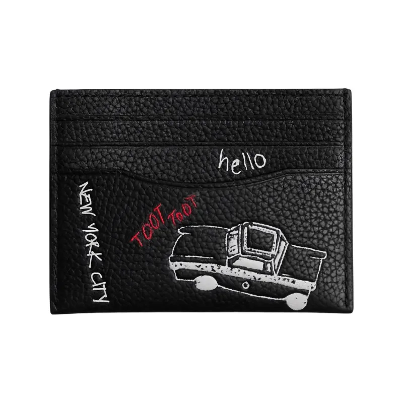 COACH Leather Card Holder Unisex Black-0