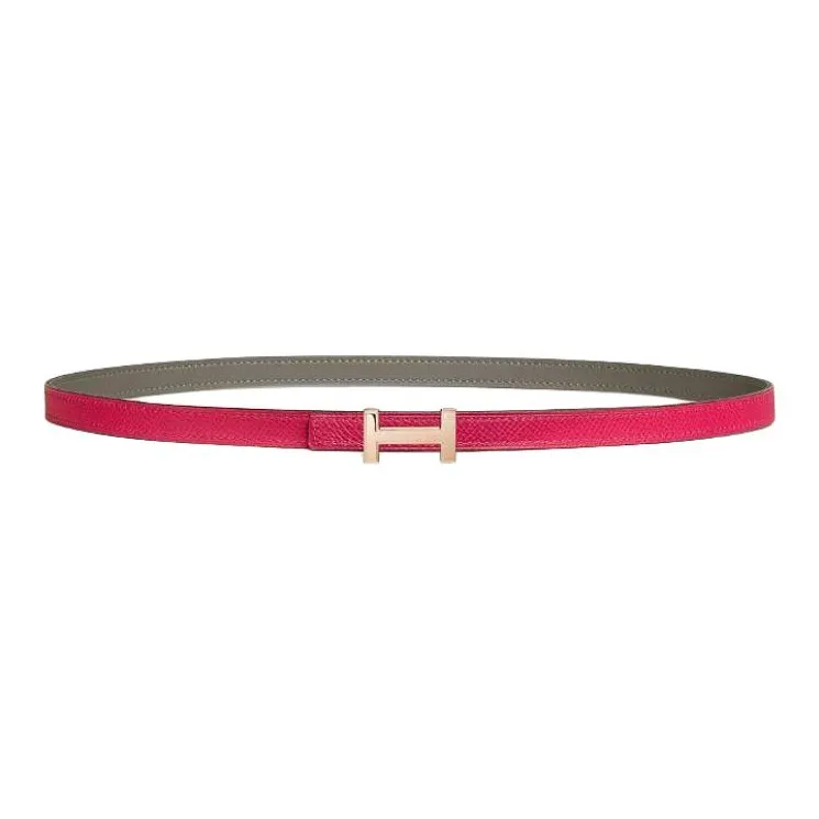 HERMES Rose Gold Plated, Metal, Calfskin Leather Belts Women's Brown Width 1.3CM-1