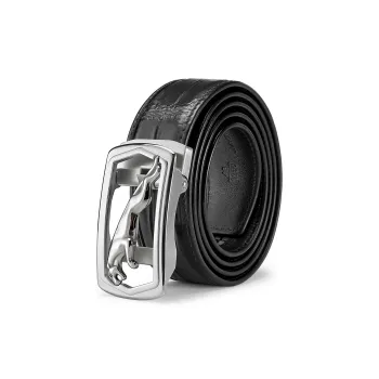 JAGUAR Crocodile Leather Belts Men's Black 3.40cm