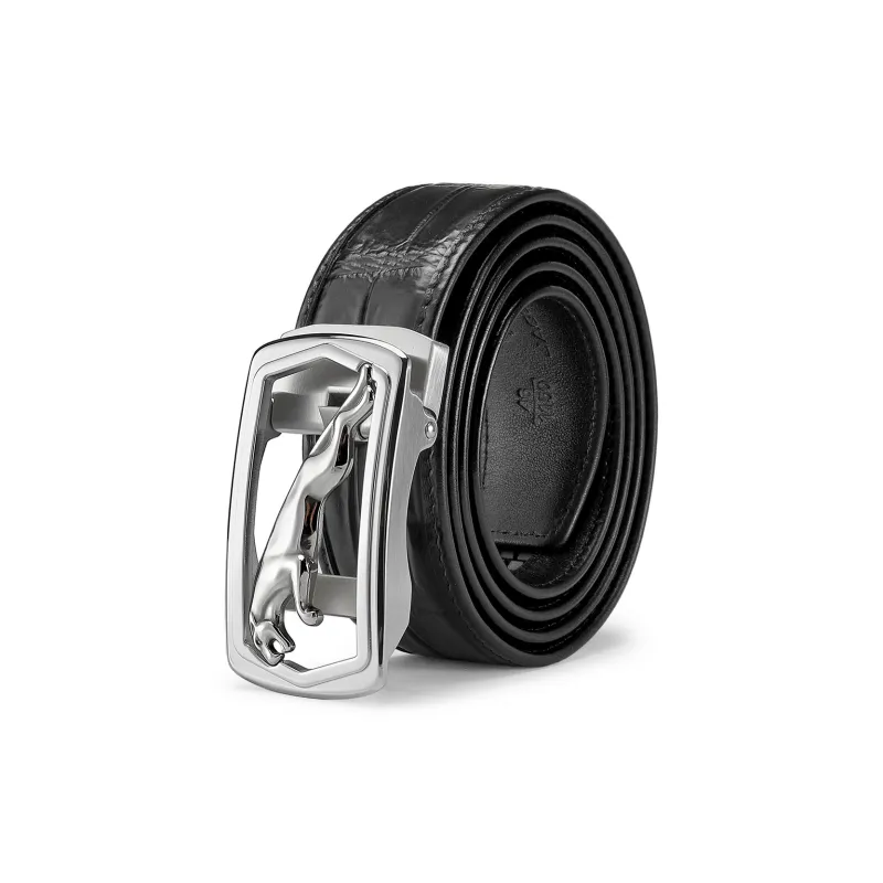 JAGUAR Crocodile Leather Belts Men's Black 3.40cm-0